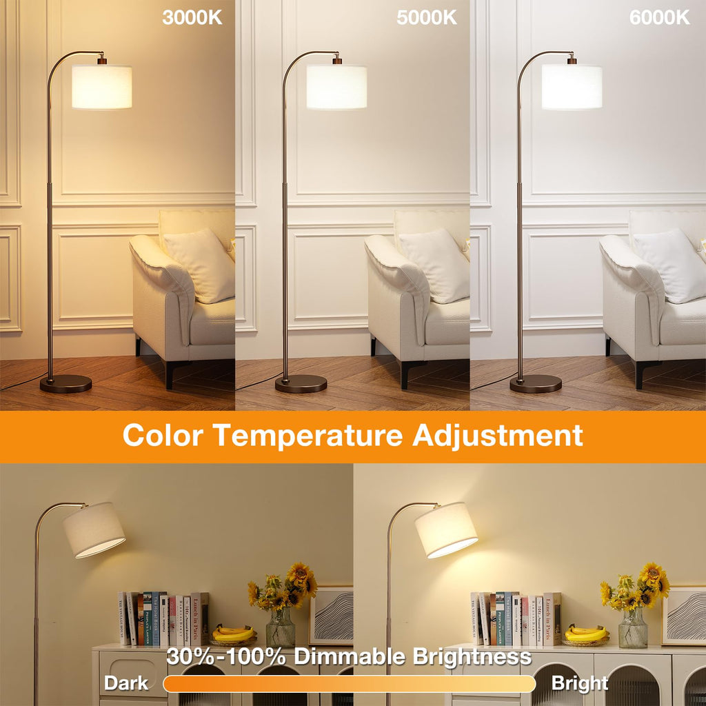 Arc Floor Lamp with Remote and Stepless Dimmable Bulb, Colors Temperature & Brightness Adjustable, Floor Lamps (Deep