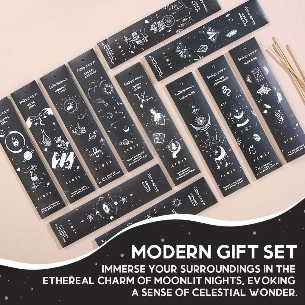 Incense Sticks Gift Set | Insense Sticks (240) with Incense Holder | Non Toxic Palo Santo Incense Sticks - Set of 12