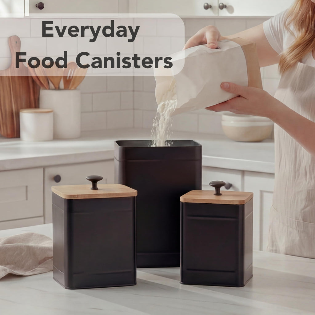 Kitchen Canisters for Countertop Set of 3, Airtight Canisters Sets for the Kitchen Counter with Lid, Metal Farmhouse