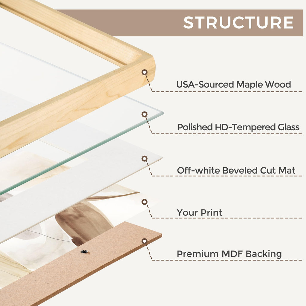 8.5 by 11 Picture Frame, USA-Sourced Maple Wood Photo Frame with HD Tempered Glass, Handcrafted Rounded Corner 8.5x11