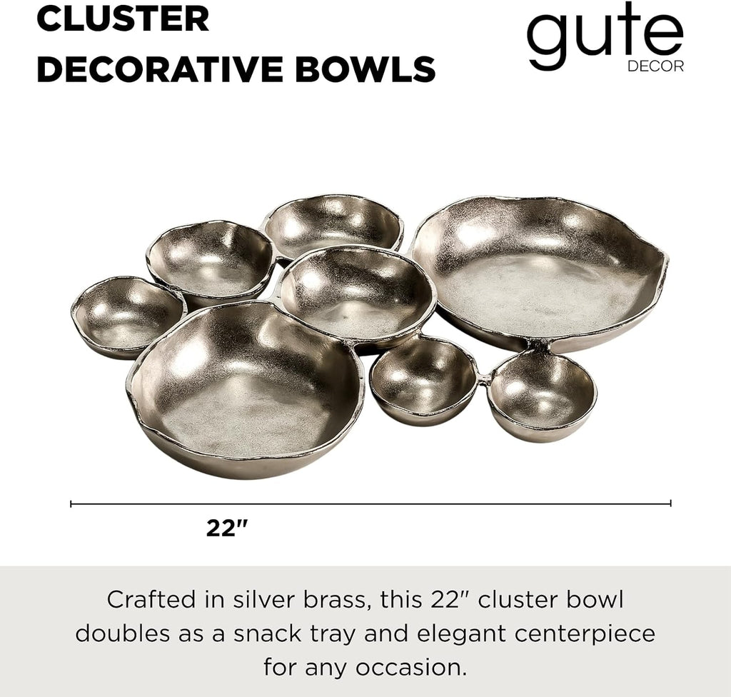9 Cluster Decorative Bowls Bright Silver Snack Tray Bowl Chip & Dip Serving Piece Strong Brass Centerpiece Beautiful