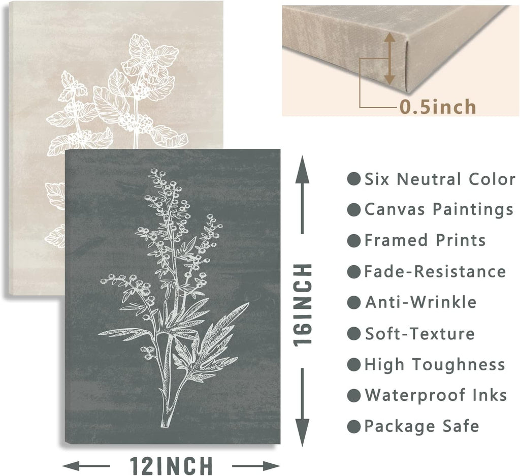 Neutral Botanical Plant Canvas 6 Pieces Wall Art Rustic Wall Decor Farmhouse Wall Paintings Botanical Prints Simple