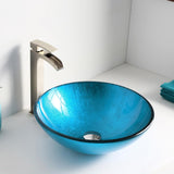 Accent Modern Tempered Glass Vessel Bowl Sink in Blue Ice, Aqua Top Mount Bathroom sinks above Counter