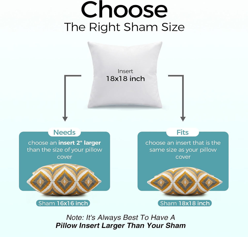 18x18 Throw Pillow Inserts - Supportive & Fluffy Down Alternative Pillow Forms for Couch, Sofa & Bed, Indoor - Set of 2