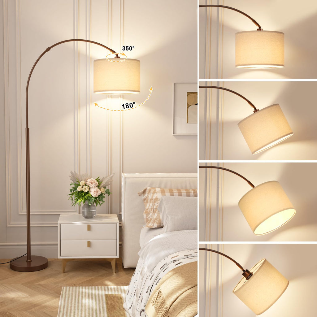 Dimmable Arc Floor Lamp with Remote, Color Temp Adjustable, Brown