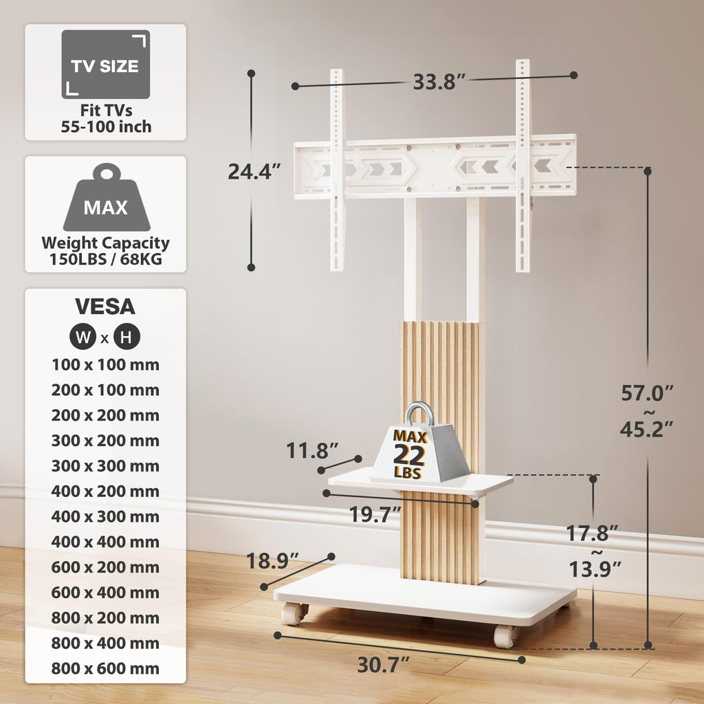 Heavy Duty Rolling TV Stand for 55-100 inch Large TVs