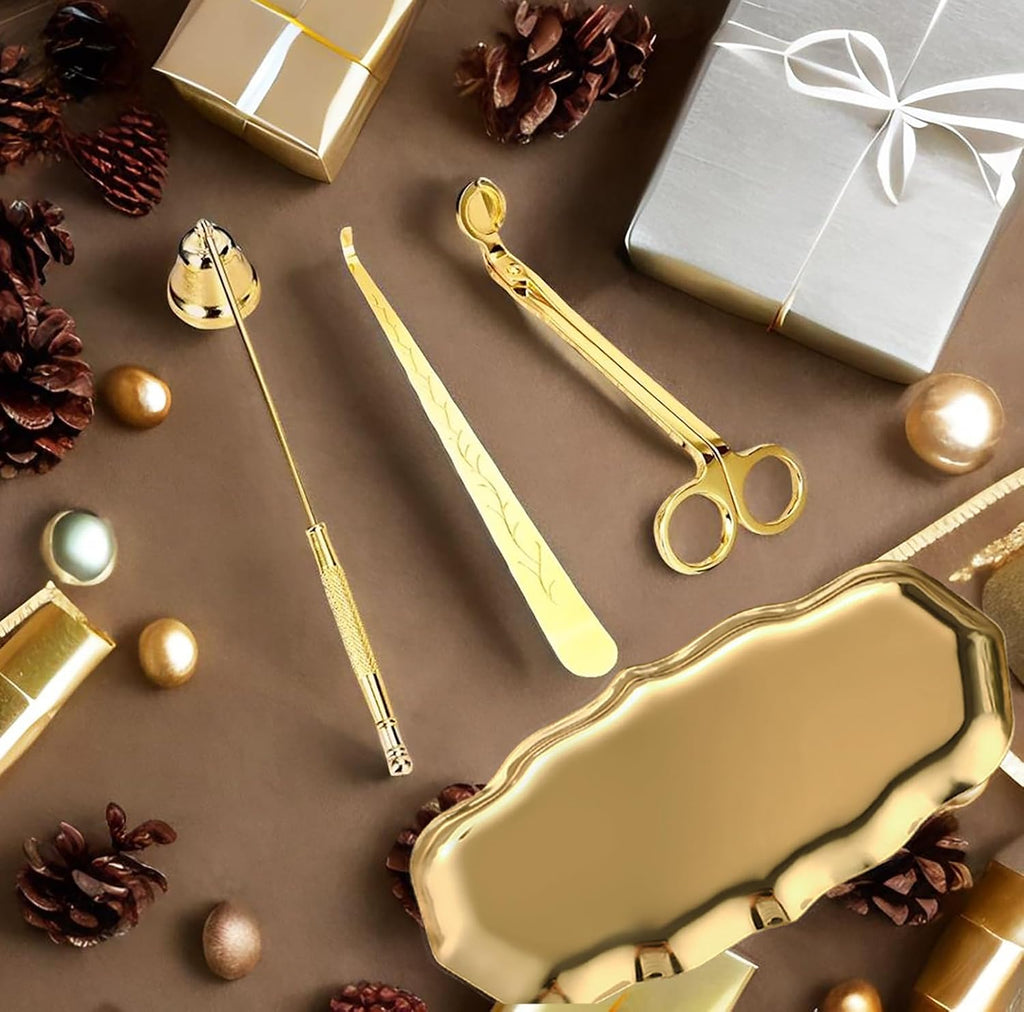 5 in 1 Candle Accessory Set,Gold Rechargeable Lighter & Candle Wick Trimmer - Set of 5