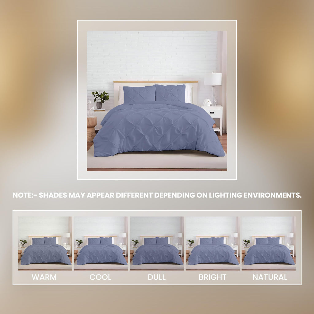 3 Pc Queen/Full Size Pinch Pleated - Pintuck Duvet Cover Set - 100% Egyptian Cotton - 1000 TC Luxury Comforter Cover