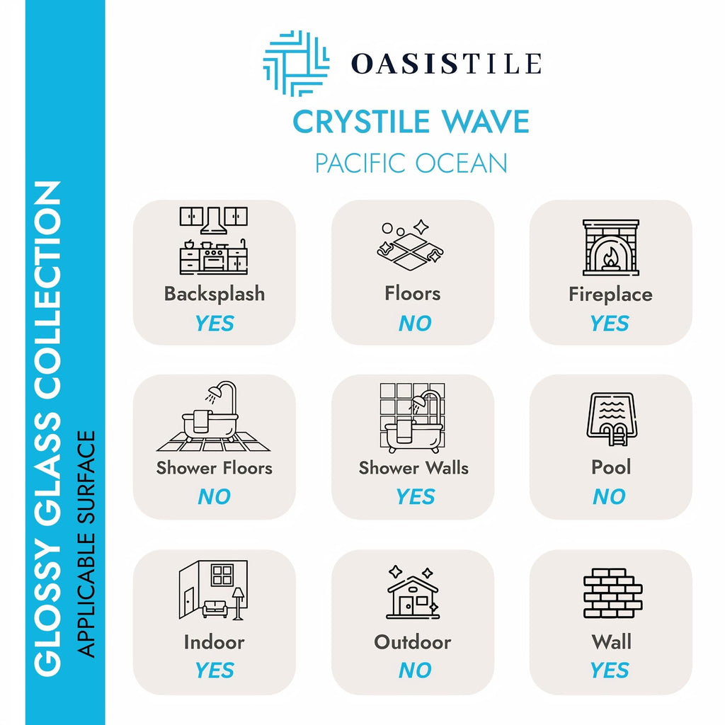 Oasis Tile Pacific Ocean Blue Wave | 4x12 Glossy Glass Subway Tile