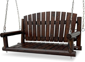 3.5 FT Rustic Log Wooden Porch Swing, Heavy-Duty 900 LBS, Outdoor Hanging Bench , Garden, Yard - Solid Fir Wood