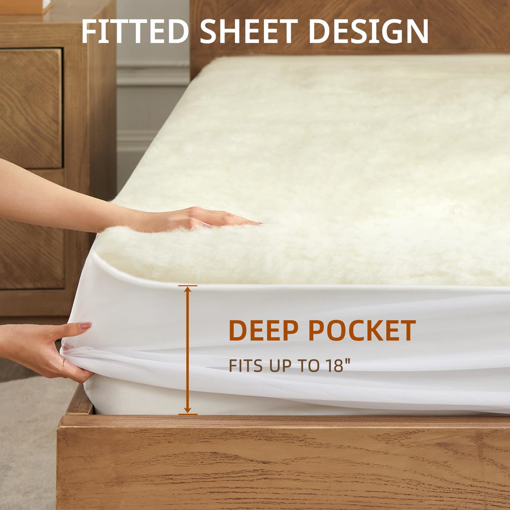 Wool Electric Mattress Pad King, Multi-Zone Dual Control Heated Mattress Pad, Bed Warmer with 9 Heat Settings, 1-12
