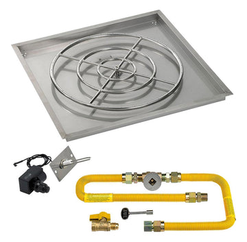 Fireglass Stainless Steel Square Drop-In Fire Pit Pan with Spark Ignition Kit - High-Capacity Natural Gas - Complete