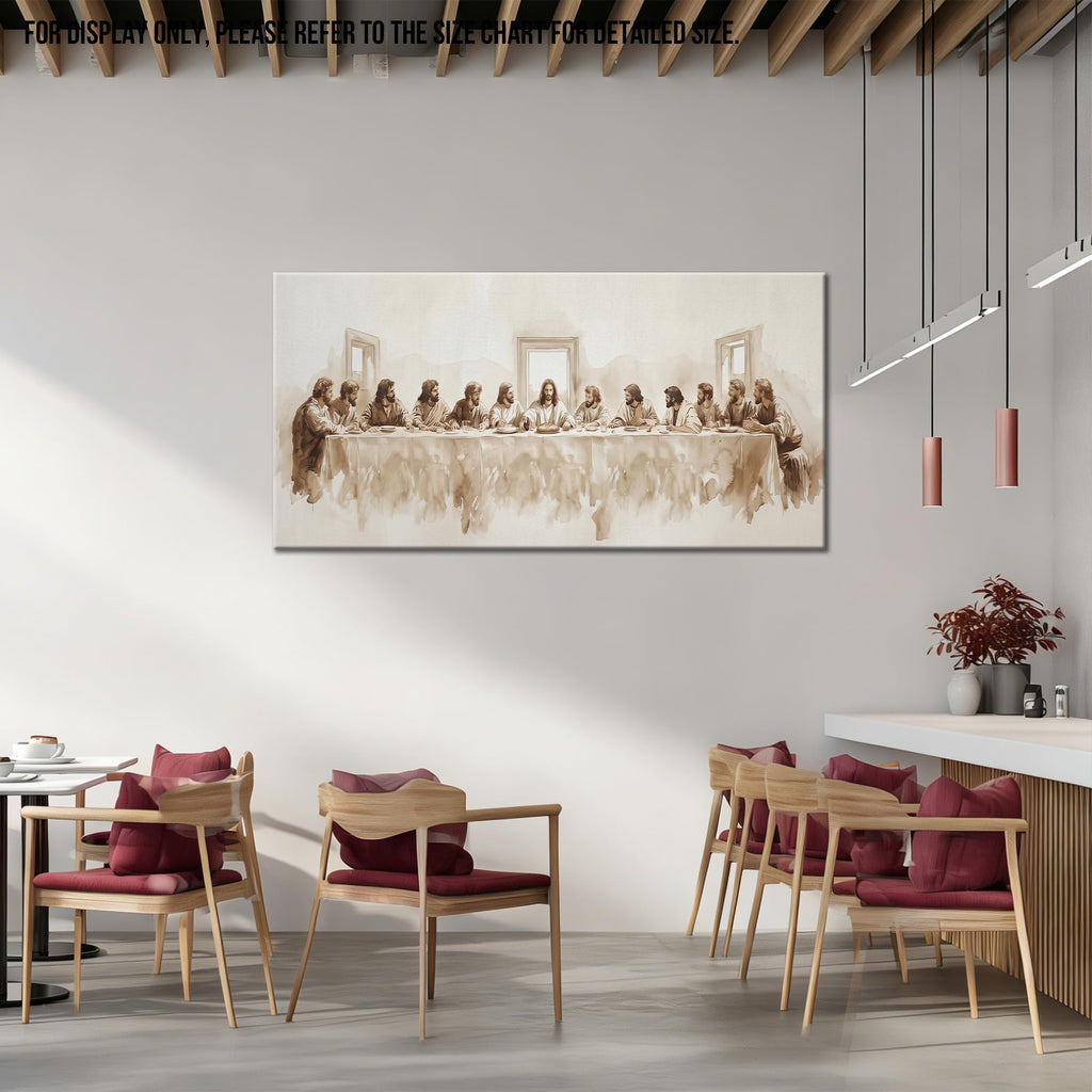 The Last Supper Canvas Wall Art, Sepia Renaissance-Inspired Religious Decor, Gallery Wrapped Christian Artwork