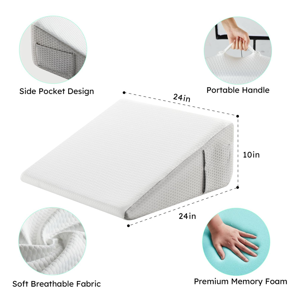 Wedge Pillow, 10 inch Bed Wedge Pillow for Headboard, Pillow Wedge for Acid Reflux Relief, Sleeping, Back Pain