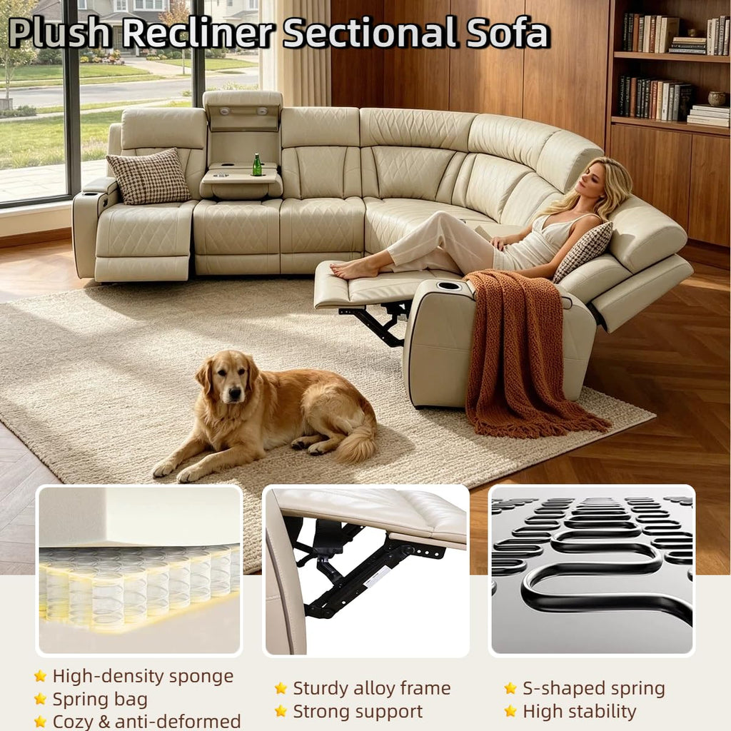Breathing Leather Power Reclining Sofa Set, Sectional Couch with LED Light
