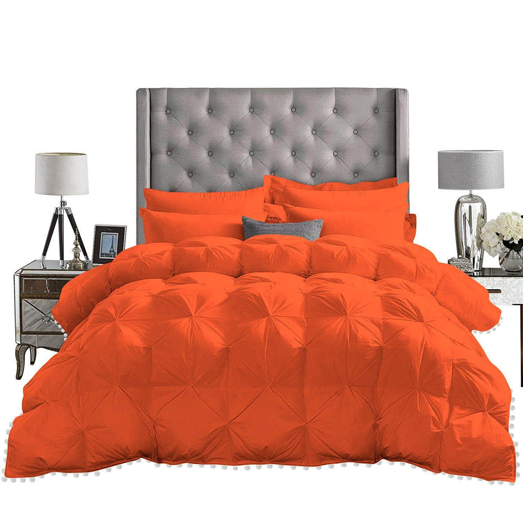 1 Piece White Pom Pom Pinch Pleated Comforter | 1000 Thread Count | 550 GSM Filling, 100% Egyptian Cotton, Super Soft