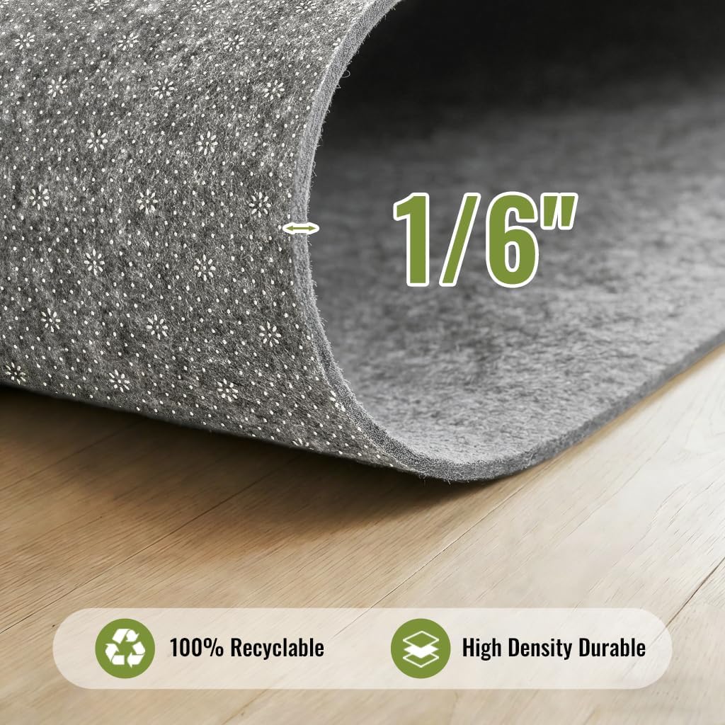 Felt Rug Pad with Gripper Dots, 2x8 Ft Non-Slip Rug Underpad with PVC Backing, 1/6" Thick Cushioned Carpet Pad - Set of 16