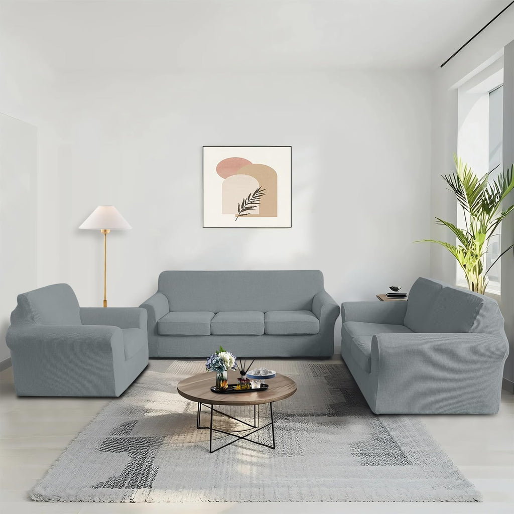 3 Pieces Stretch Loveseat Cover for 2 Cushion, Light Grey