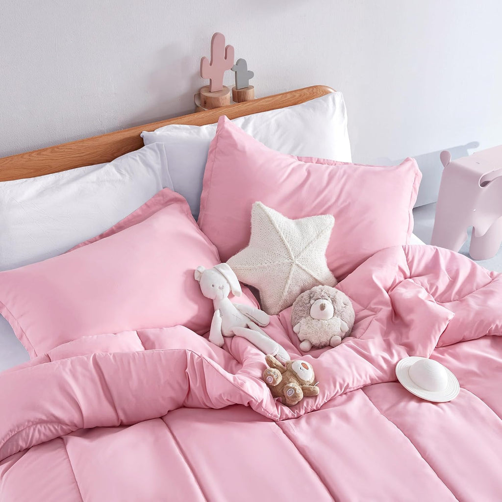 Kids Pink Bedding Comforter Set Full/Queen - Super Soft & Cute Printed 3-Piece Comforter Set All Seasons for Girls