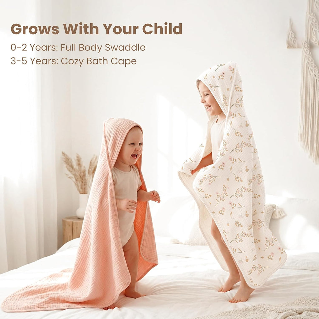 Pack 100% Muslin Cotton Hooded Baby Bath Towels for Boys and Girls