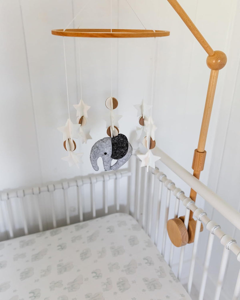 Baby Crib Mobile, Wooden Nursery Decor (Elephant, Felt)