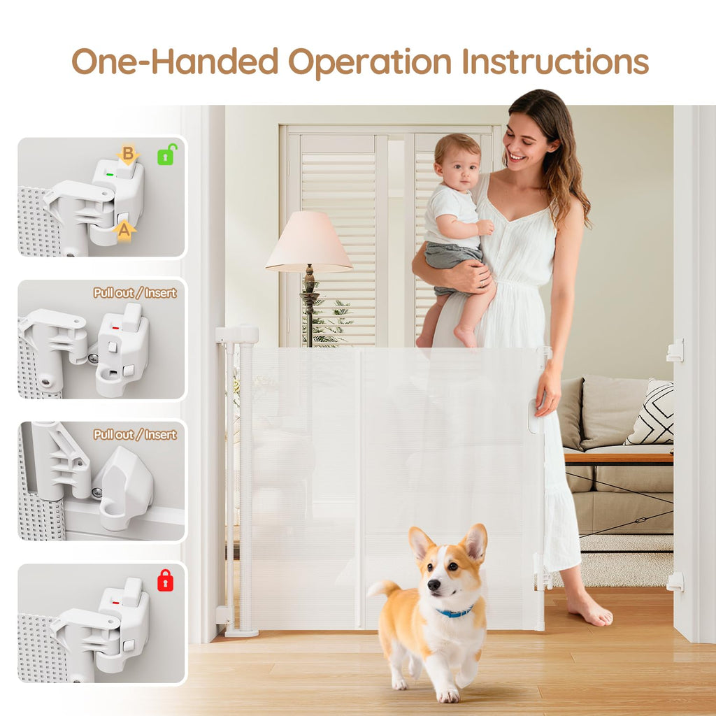 71 inch One-Hand Operation Retractable Baby Gates 34 inch Tall