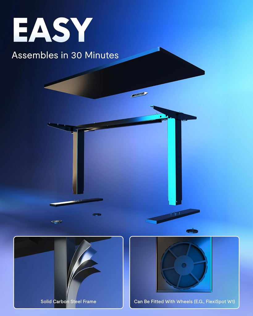 EN1 One-Piece Standing Desk, 48"x24" Seamless Desktop Electric Height Adjustable