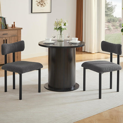 Boucle Dining Chairs Set of 2, Upholstered Kitchen Dinning Room Chair with Curved Backrest and Metal Frame