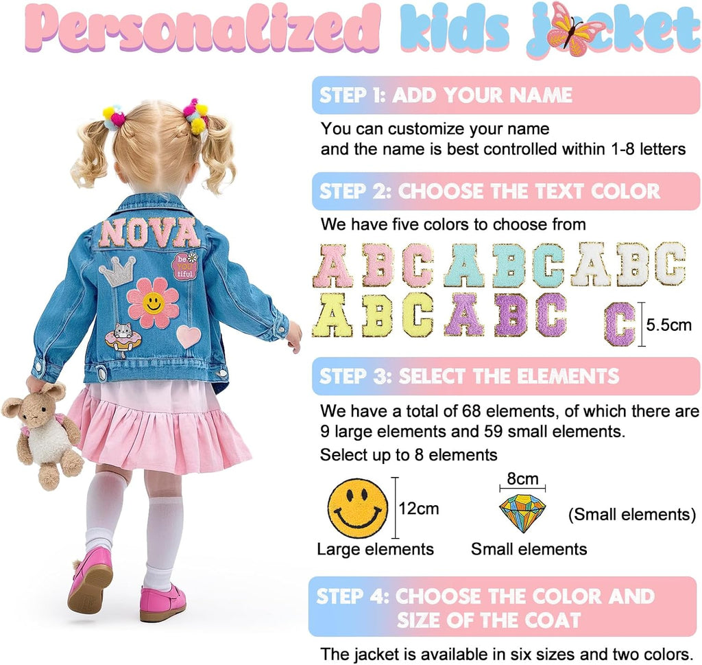 Personalized Kids Denim Jacket with Name, Custom Girl Jean Jacket