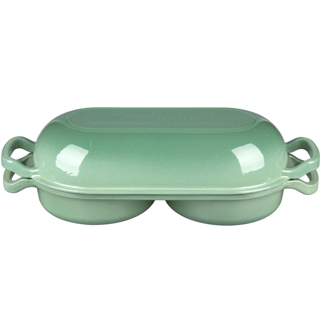 Enameled Cast Iron Double Dutch Oven with Lid, Dual Round Loaf Pan, Bread pan made Sourdough Bread Baking, Sage green
