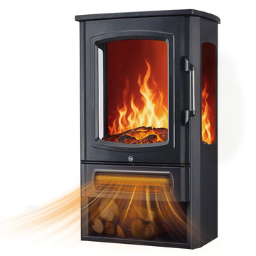 Freestanding Electric Fireplace Stove, 3-Sided, 1500W Heater with Realistic 3D LED Flame, Independent Flame & Heat