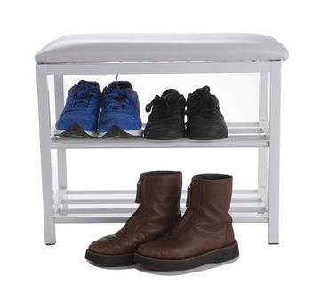 Shoe Bench, Shoe Organizer, Shoe Rack, Padded Bench, Storage, Entryway, Metal, 23.5" L x 11.8" W x 19.88" H, White