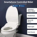Elongated Smart Bidet Toilet Seat with Warm Water Wash, Heated Seat, Air Dryer, Remote Control and App Compatibility