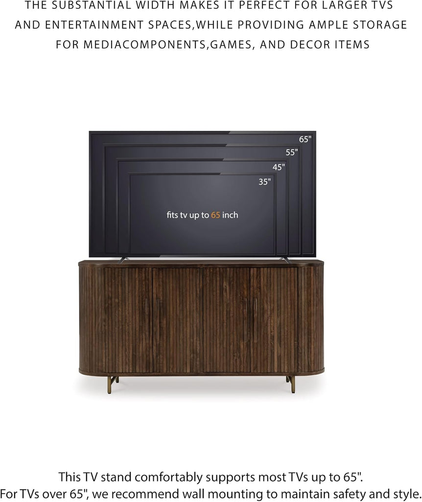 Amickly Contemporary 4-Door Accent Cabinet with 2 Shelves, Cord Management and Fluted Design, Dark Brown
