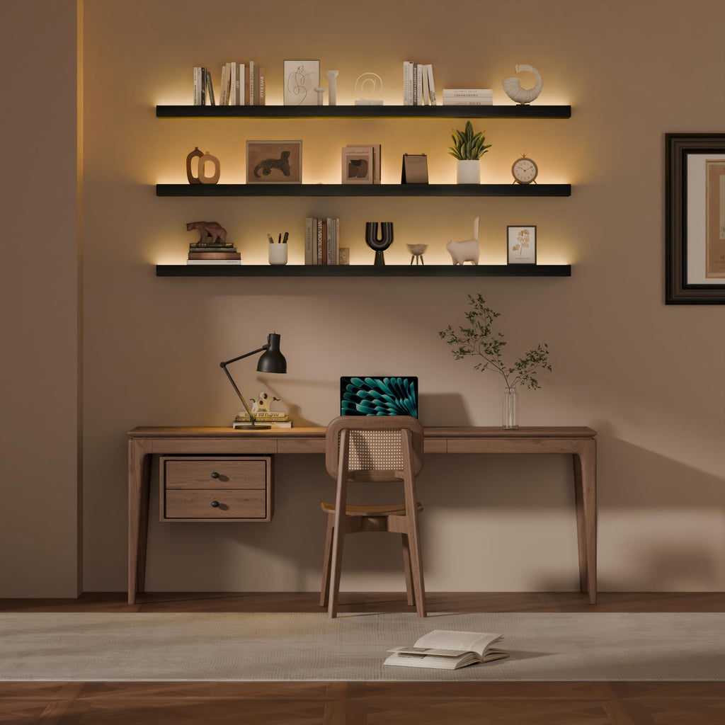 60 Inch Floating Shelves with Led Lights Set of 3, Black