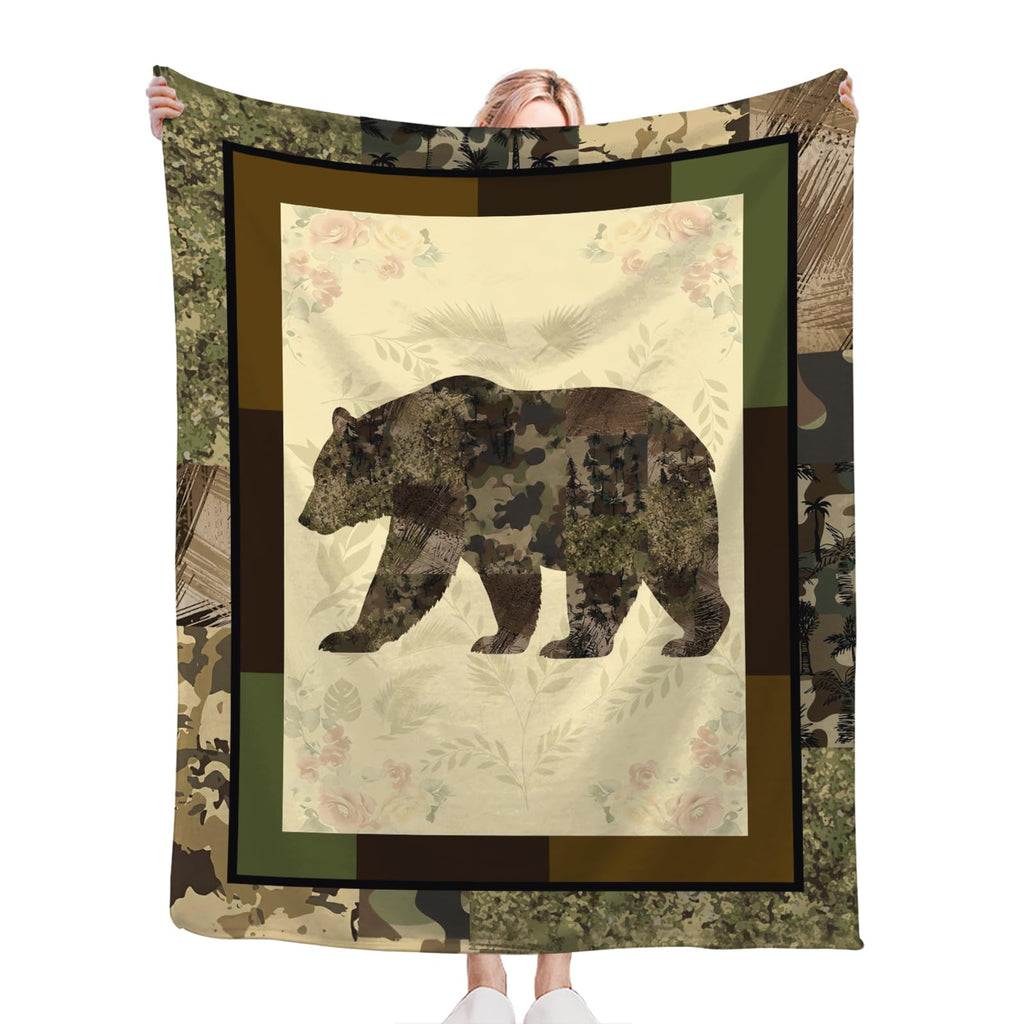 Bear Blanket Camo Cabin Throw Gifts Decor for Dad Boys Men 80"x60"