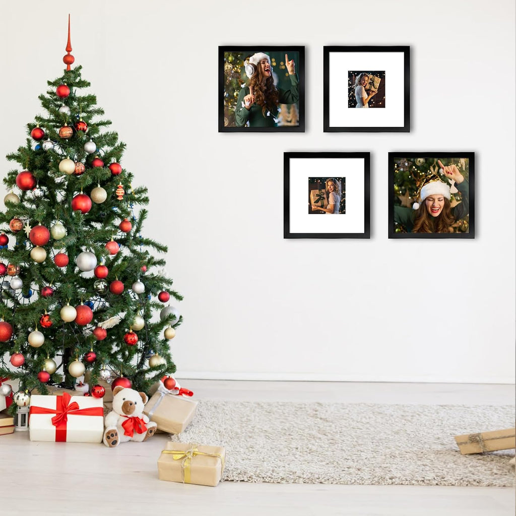 12x12 Picture Frame Set of 9, Display Pictures 8x8 with Mat or 12x12 without Mat, Multi Collage Gallery Square Photo