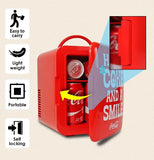 Mini Fridge, 6-Can Portable AC/DC Thermoelectric Cooler & Warmer, Compact Dorm Fridge for Skincare, Office Desk, Car