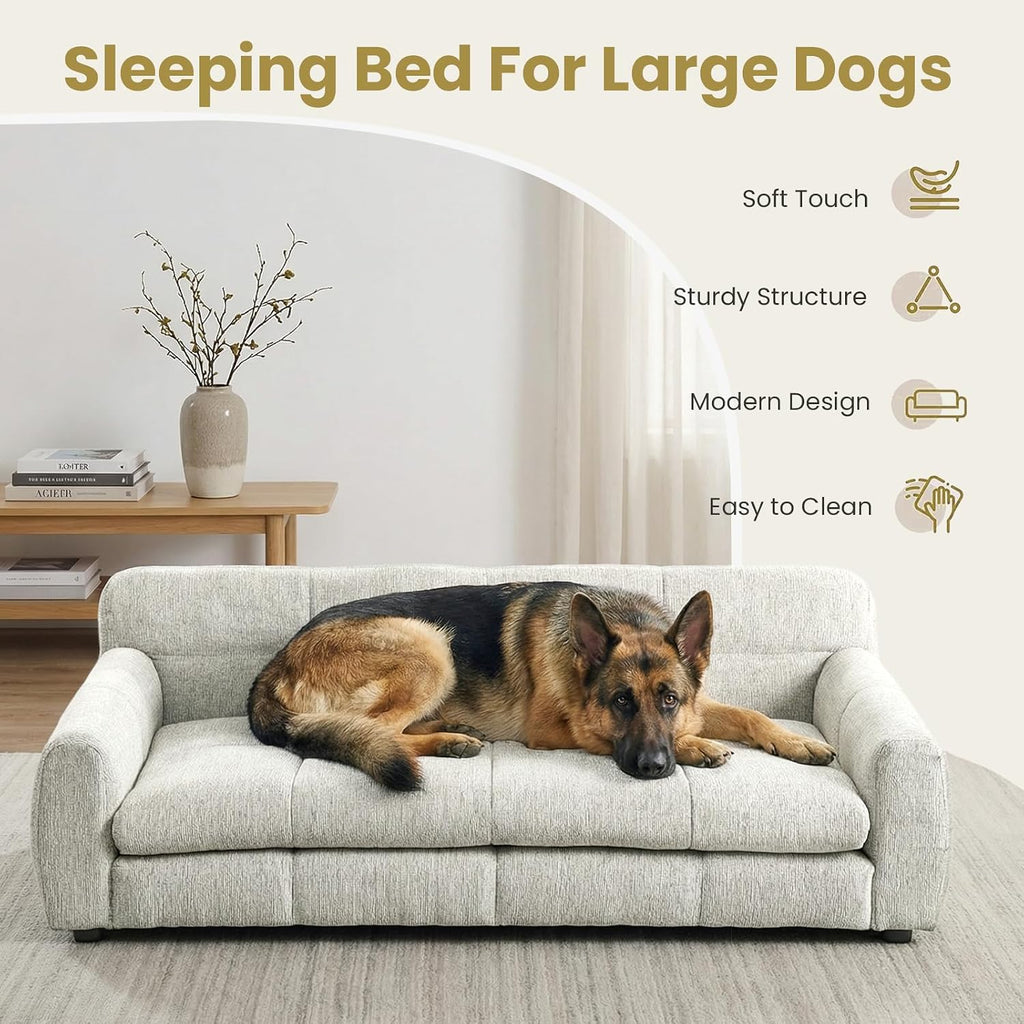 XL Dog Bed Couch, Elevated Large Dog Sofa with Backrest and Armrests, Soft Memory Foam Extra Large Pet Bed