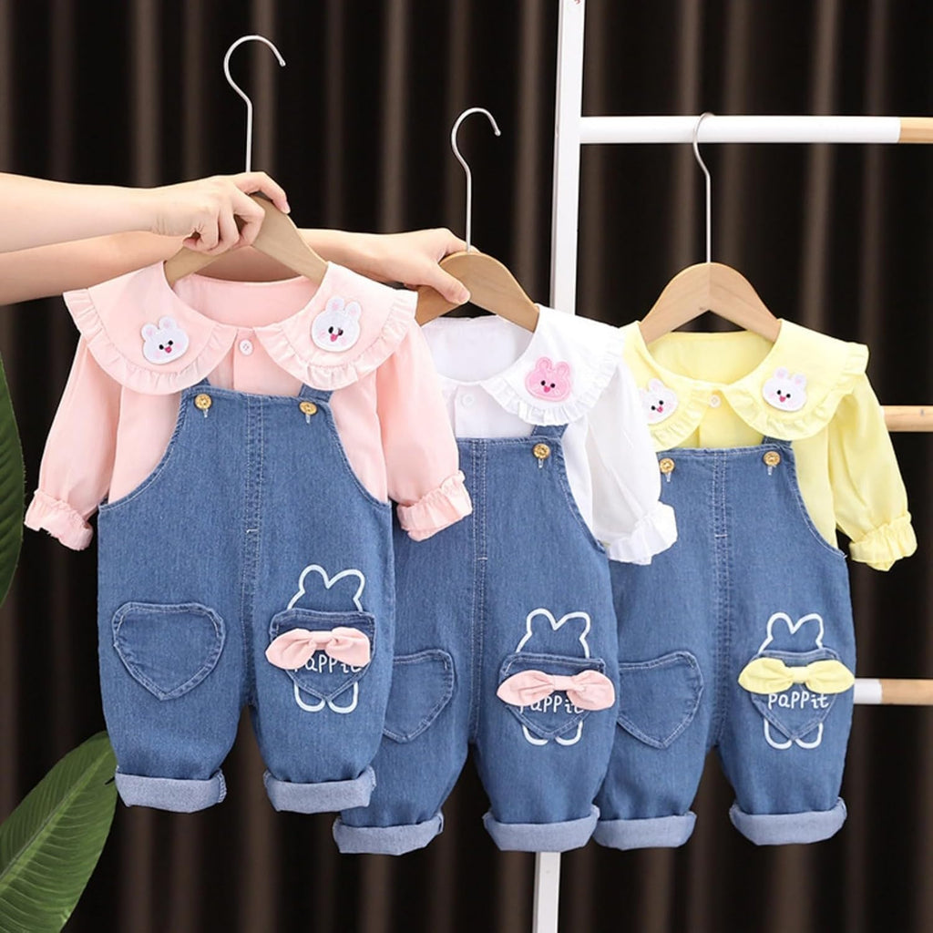 Toddler Boys 2 Piece Denim Romper Sets Baby Cute Collar Embroidered Bunny Shirts Heart Bow Jumpsuits Jean Overall