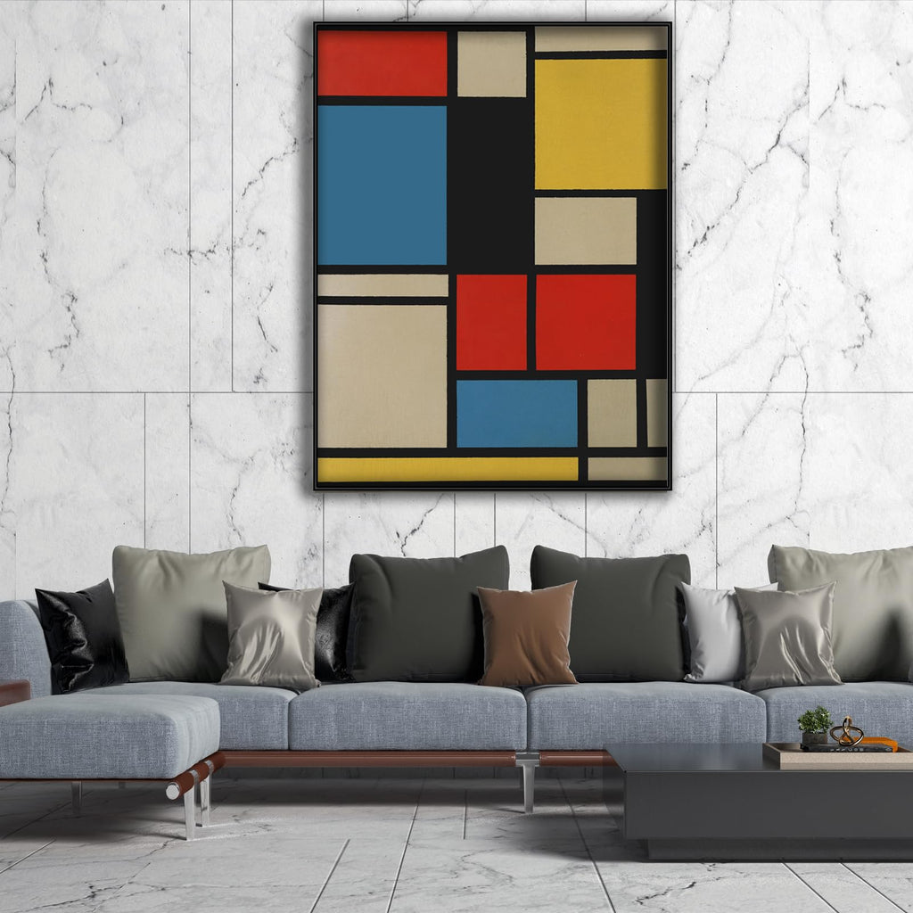 Piet Mondrian Canvas Wall Art - Composition in Blue, Red and Yellow Poster - Minimalist Art Print - Abstract Painting