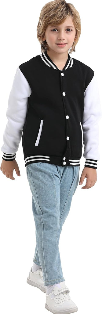 Kids Baseball Jackets Boys Girls Fit Varsity Jacket Casual Lightweight Plain Button Cardigan School Coat