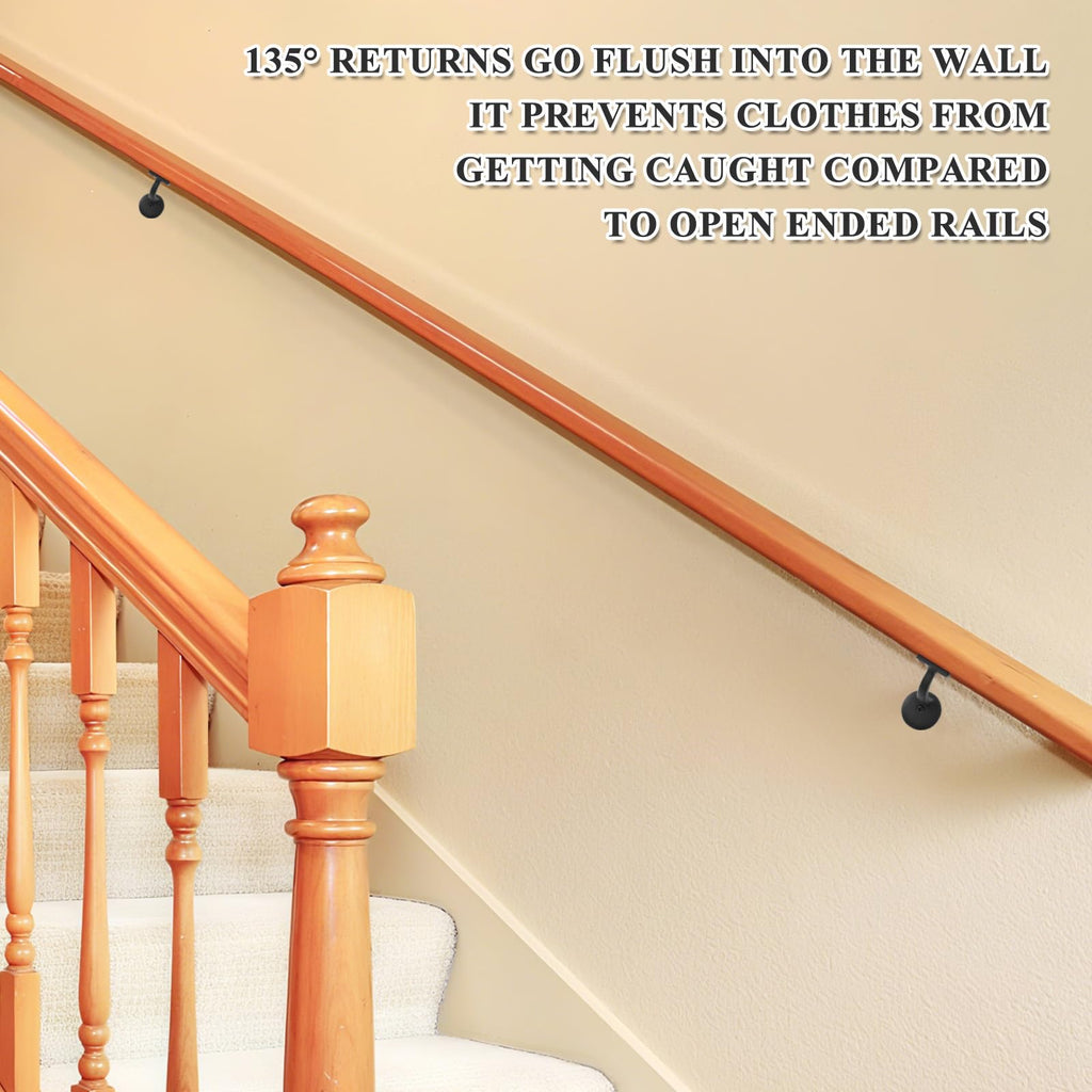 6002 Red Oak Handrail Kit 5 ft with Wall Returns and Wall Mount Brackets Indoor Wood Stairs Handrails Included Screws