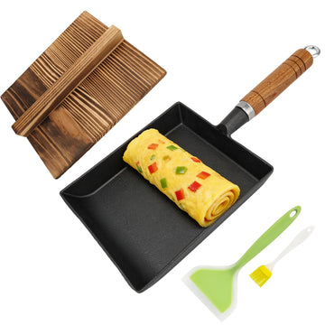 13.94×5.9 Inch Cast Iron Japanese Tamagoyaki Omelette Pan Set