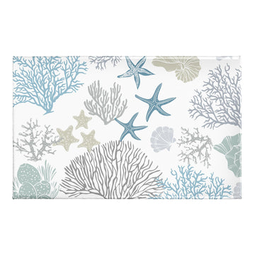 32x20in Coastal Bathroom Rug- Summer Ocean Coral Starfish Seashell Bath Mats- Blue Sea Nautical Non-Slip Seasonal