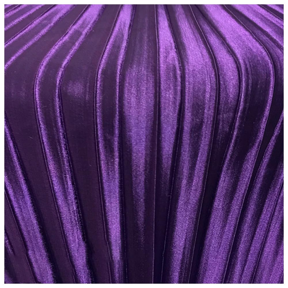 1 Meter Dark Purple Satin Pleated Fabric Line Texture Stripe Accordion Plisse Fabric for Dress Skirt Sewing Material