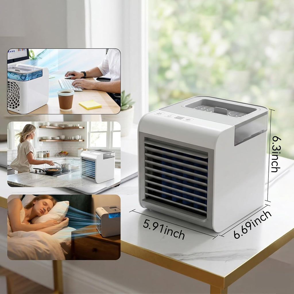 Portable Air Conditioner Fan, 4-in-1 Mini Air Cooler with 450ML Water Tank
