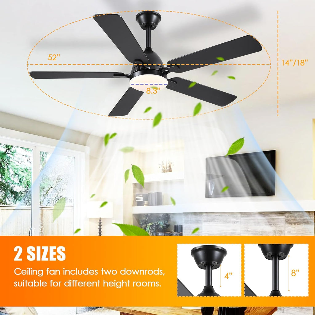 Ceiling Fans with Lights, 52 Inch Low Profile Ceiling Fan with Light and Remote Control,Reversible, 3CCT, Dimmable, Quiet, Black Ceiling Fan for Bedroom Indoor/Outdoor Use A101-B0D8BBWFL3