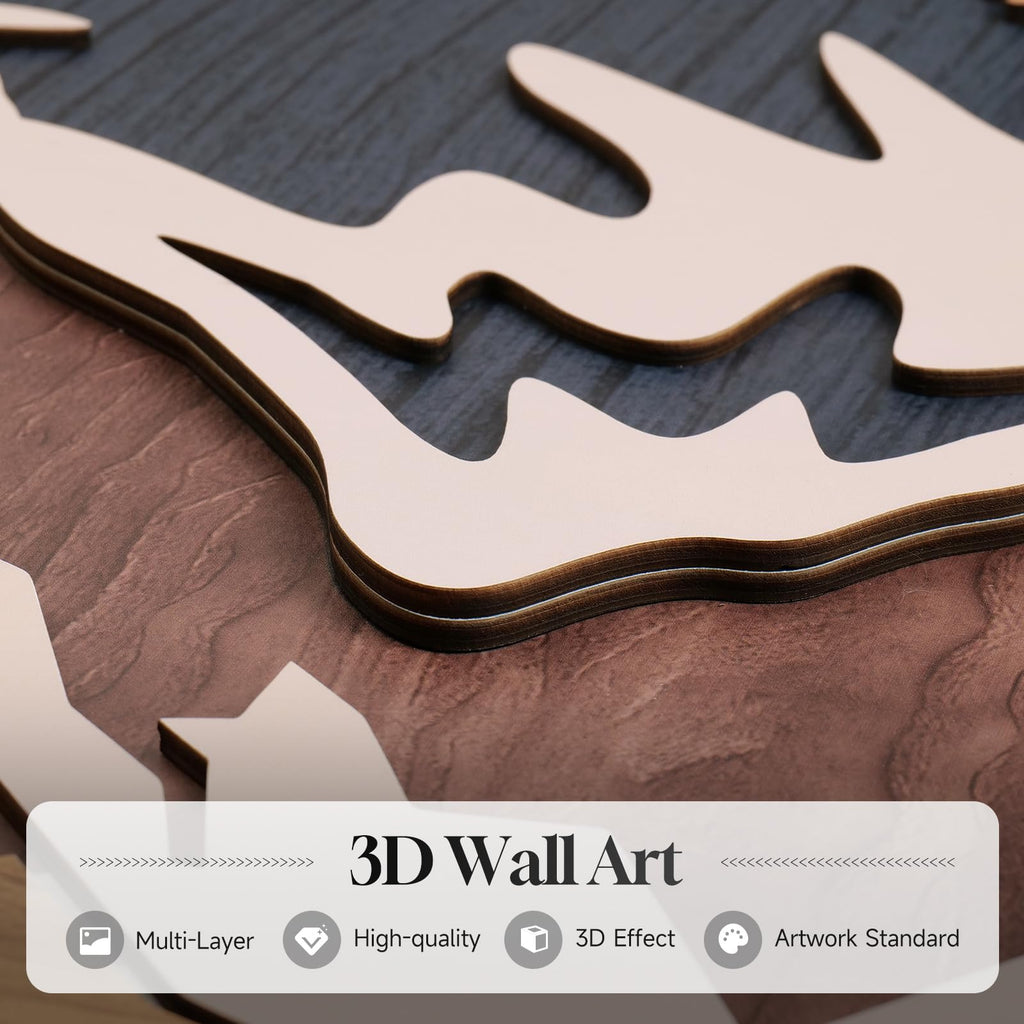 Large Framed 3D Wood Mountain Wall Art Decor, 24x36 Inch