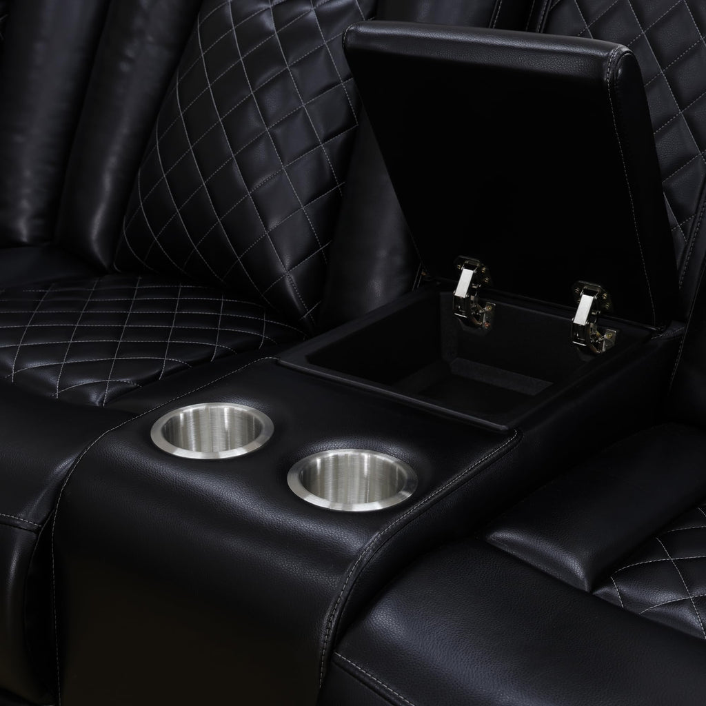 Power Recliner Sectional Sofa Set, Leather Recliner Sofa Sets, L-Shaped Corner Sectional Couch Sets with LED Lights